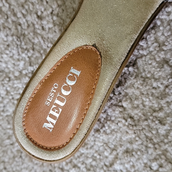 Sesto Meucci Tan Brown Snake Metallic Leather Slides Sandals Wedges Heels - Picture 5 of 5